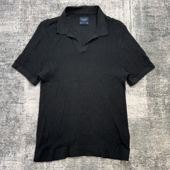 Abercrombie & Fitch Polo Men Medium Black Johnny Collar Stitch Knit Resort Party - Picture 2 of 8